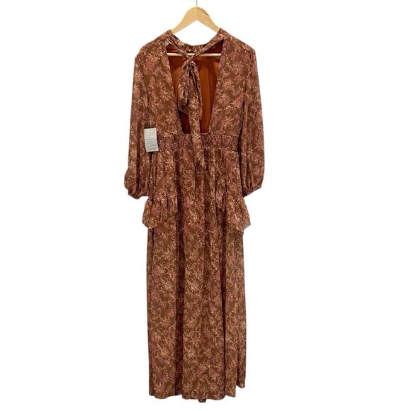 MELLODAY Floral Chiffon Maxi Dress Long Sleeve Boho Fall Fashion Women’s Small - Picture 4 of 12